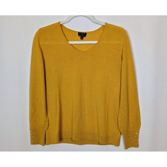 Talbots S p Pure Merino Wool Marigold Yellow Sweater Pearl Button Cuffs Knit Top - Picture 1 of 8